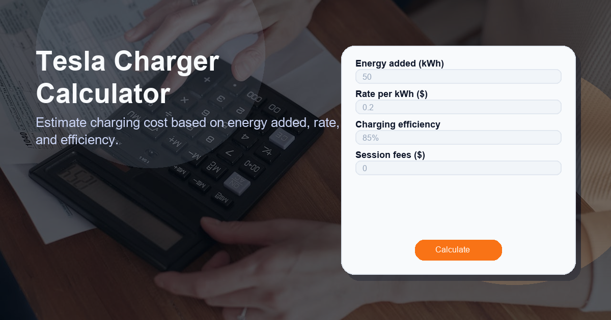 Estimate charging cost based on energy added, rate, and efficiency.
