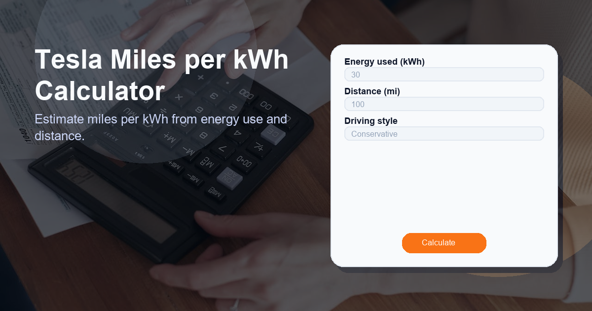 Estimate miles per kWh from energy use and distance.