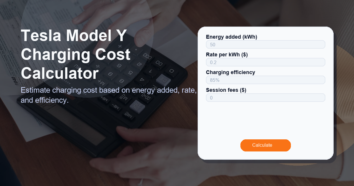 Estimate charging cost based on energy added, rate, and efficiency.