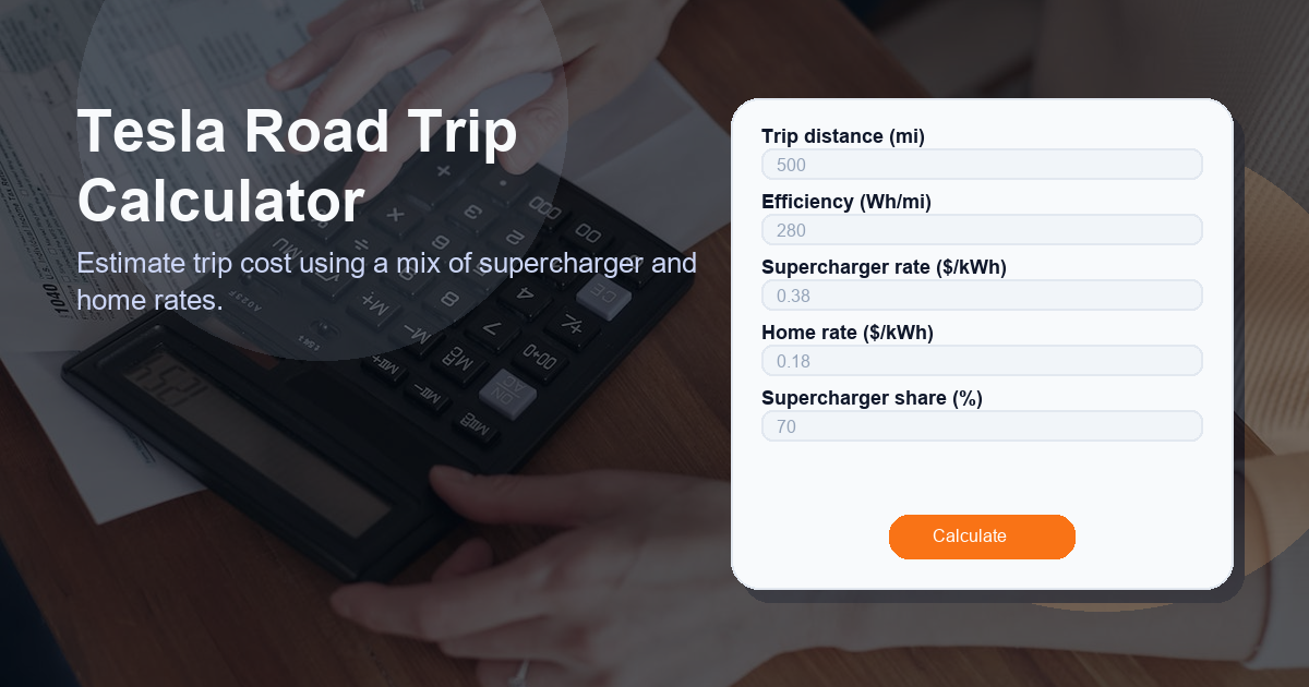 Estimate trip cost using a mix of supercharger and home rates.