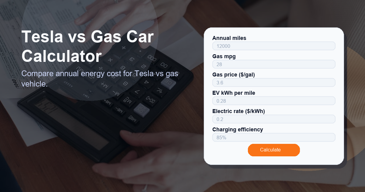 Compare annual energy cost for Tesla vs gas vehicle.